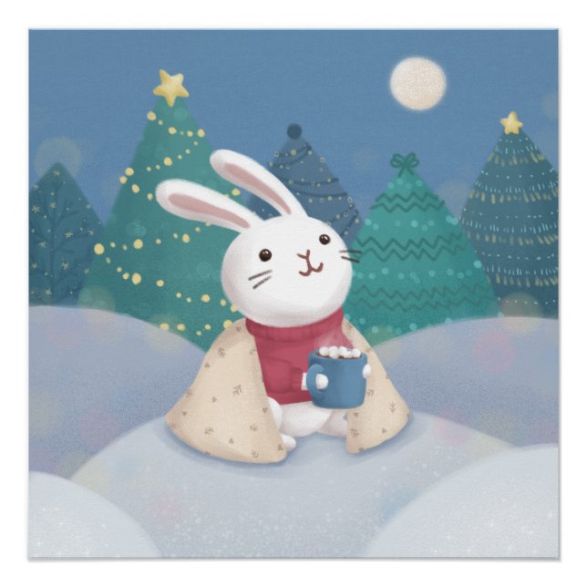Poster Joyeux Noël : Illustration de lapin (Devant)