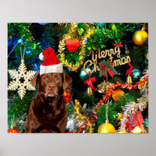 Poster Joyeux Noël Labrador Retriever Chien Santa Hat