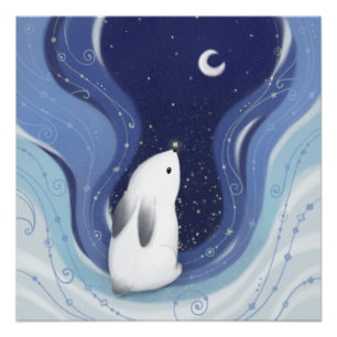 Poster Joyeux Noël : Lapin, la Lune et les étoiles