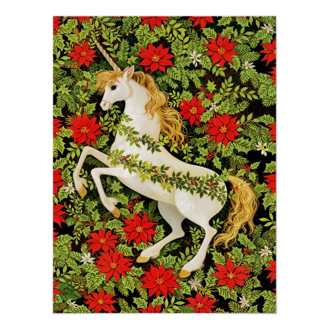 Poster Joyeux Noël Licorne Rouge Vert Blanc (Devant)