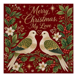 Poster Joyeux Noël Mon Amour Tourterelles Houx