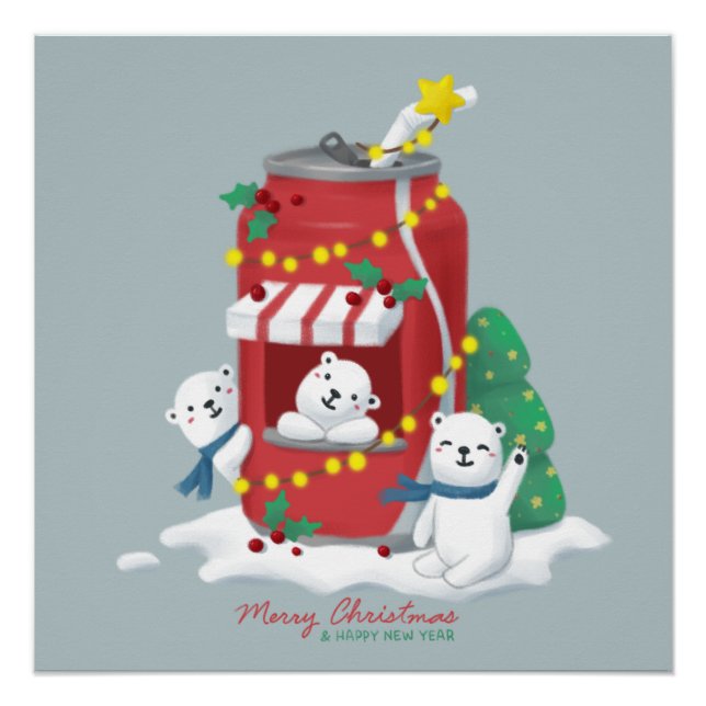 Poster Joyeux Noël : Ours Polaire & Pâtes De Soda (Devant)