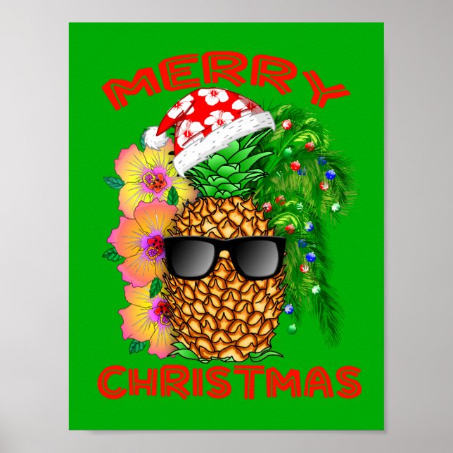 Poster Joyeux Noël Père Noël Ananas (Devant)