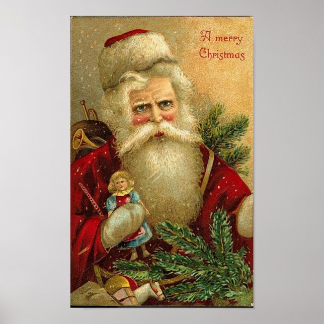 Poster Joyeux Noël Père Noël et carte poupée (Devant)