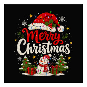 Poster Joyeux Noël Père Noël rouge Bonhomme de neige Lumi