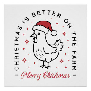 Poster Joyeux Noël poulet drôle ferme animal de la campag