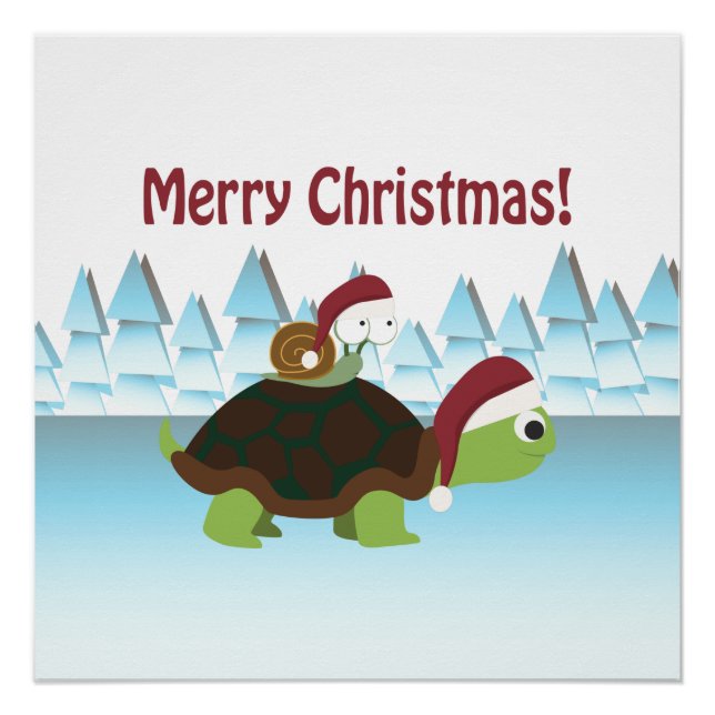 Poster Joyeux Noël! Tortue et escargot (Devant)