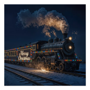 Poster Joyeux Noël Train Vintage Dans La Neige