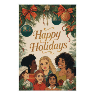 Poster Joyeux Noël Vintage Famille Message Nouvel An