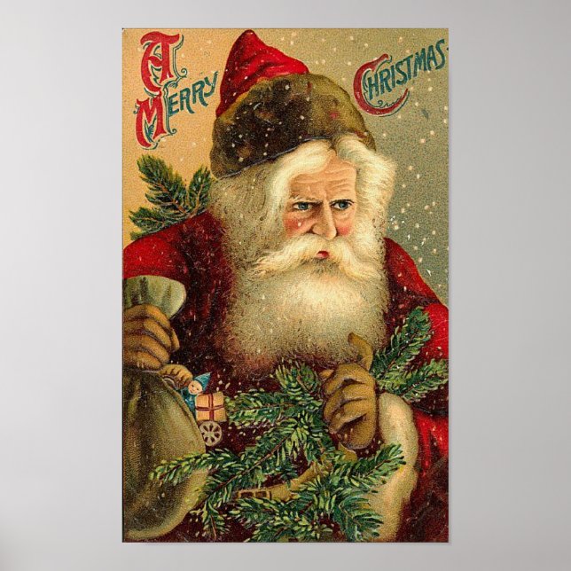 Poster Joyeux Noël Vintage Père Noël (Devant)