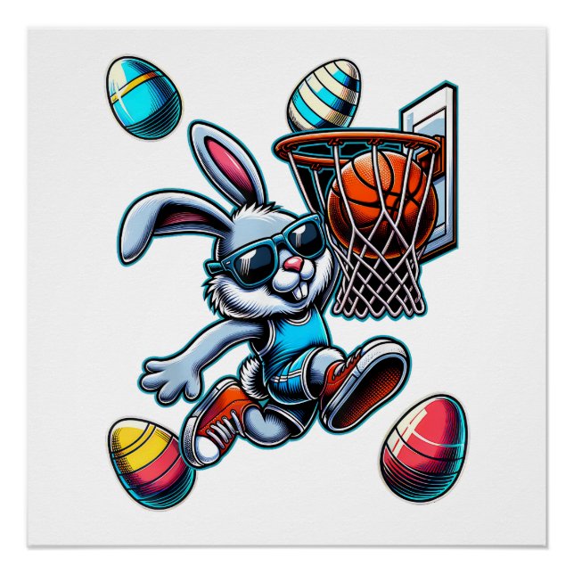 Poster Joyeux Pâques Basket-ball Garçons Lapin de Pâques  (Devant)