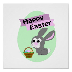 Poster Joyeux Pâques ! Lapin gris