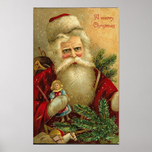 Poster Joyeux Père Noël de Noël et carte de poupée