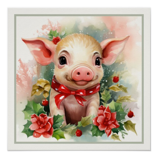 Poster Joyeux Piglet de Noël Faux Mat Prêt à être encadré (Devant)