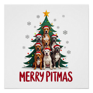 Poster Joyeux Pitmas Pitbull Chien Pull de Noël Laid Arbr