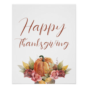 Poster Joyeux Thanksgiving automne floral de citrouille