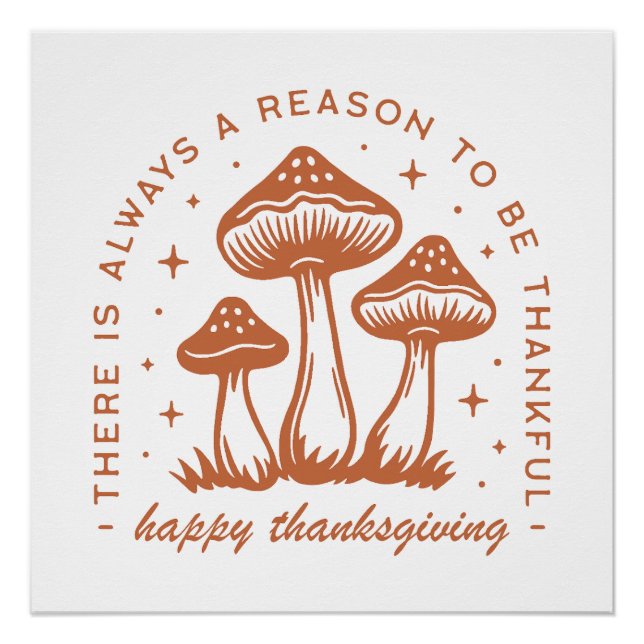 Poster Joyeux thanksgiving champignon terracotta fantaisi (Devant)