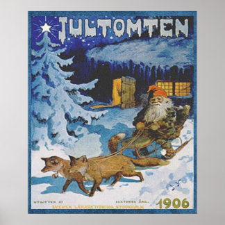 Poster Jultomten scandinave vintage 1906 à Sleigh