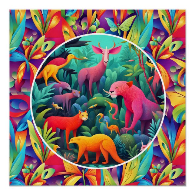 Poster Jungle animalière (Devant)