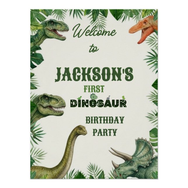 Poster Jungle Dinosaur Roar Welcome Birthday Sign (Devant)