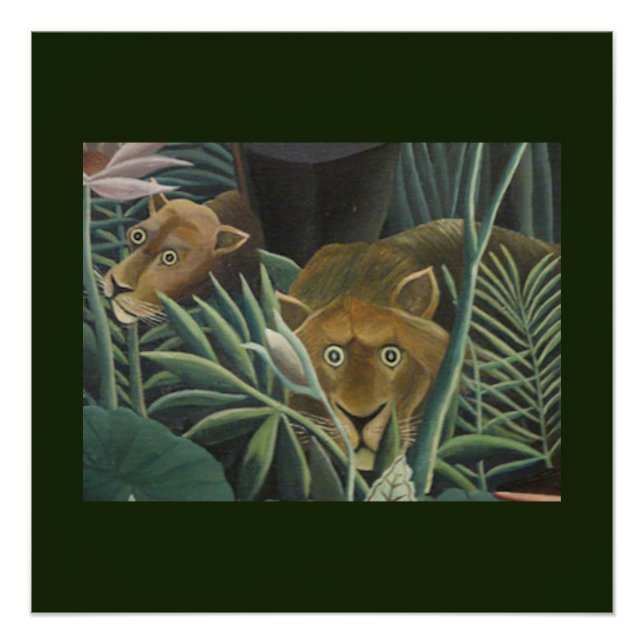 Poster Jungle Lions Folk Art de Rousseau (Devant)