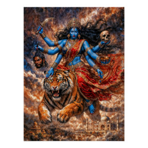 Poster Kali déesse chevauchant le Tigre