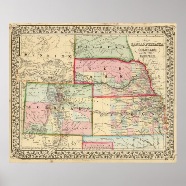 Poster Kan, Neb, Colo Carte par Mitchell (Devant)