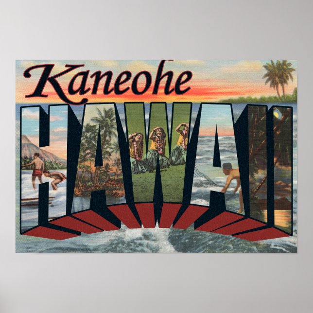 Poster Kaneohe, Hawaii - Scènes de grandes lettres (Devant)