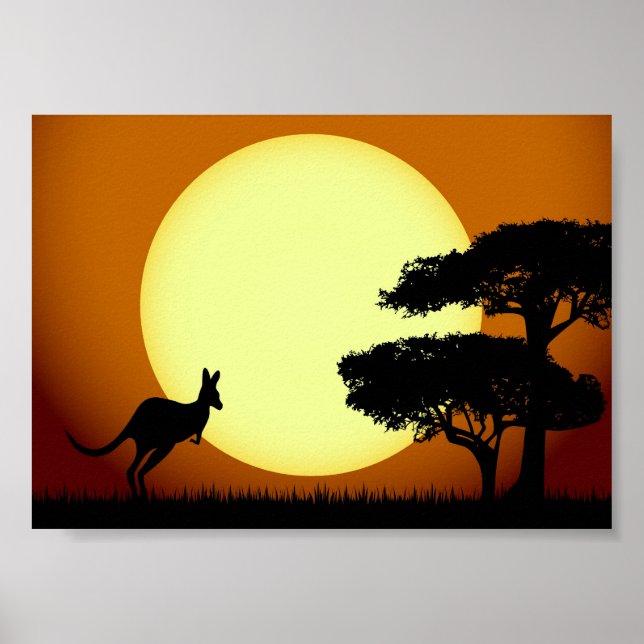Poster Kangaroo at sunset (Devant)