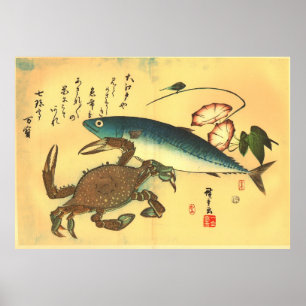Poster Kani & Saba - Hiroshige's Japanese Fish Print