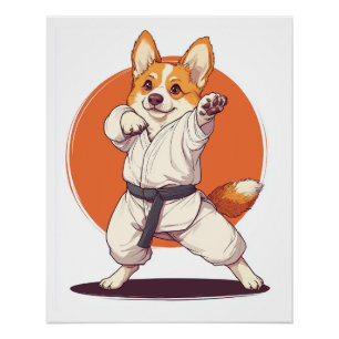 Poster Karate Corgi � Chien d'Arts Martiaux