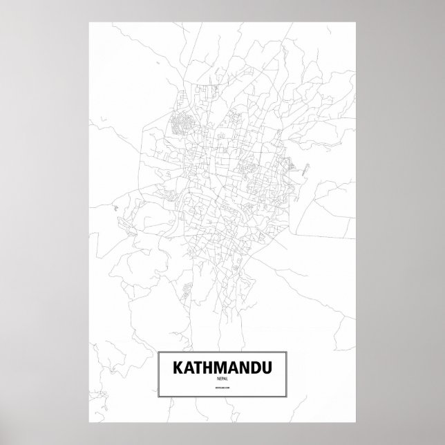 Poster Katmandou, Népal (noir sur blanc) (Devant)