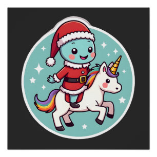 Poster Kawaii Axolotl Licorne Xmas Santa Joyeux Noël