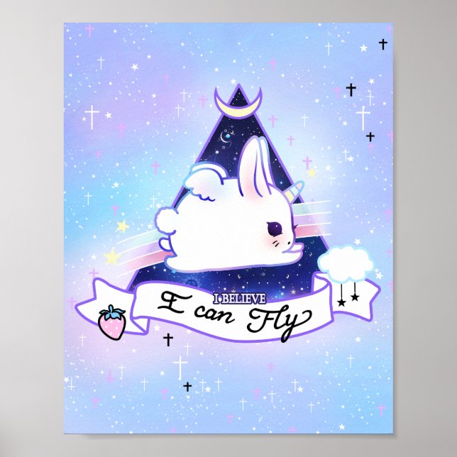 Poster Kawaii bunicorn - Je crois que je peux voler (Devant)