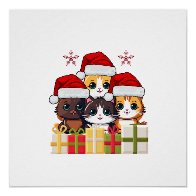Poster Kawaii Christmas kitten in Santa Hats T-Shirt (Devant)