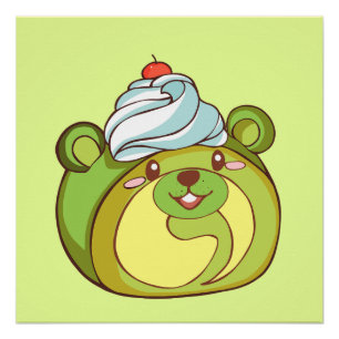 Poster Kawaii Matcha Swiss Roll Bear Cake