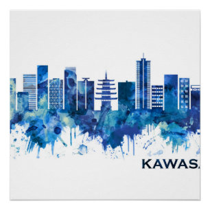 Poster Kawasaki Japon Skyline bleu