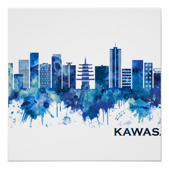 Poster Kawasaki Japon Skyline bleu (Devant)