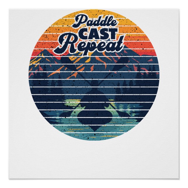 Poster Kayak Fishing Paddle Retro Sunset (Devant)