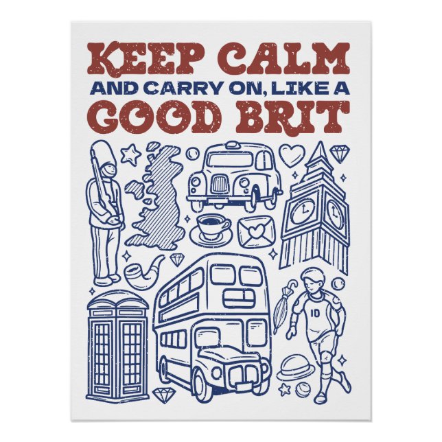 Poster Keep Calm and Carry on, Like a Good Brit (Devant)