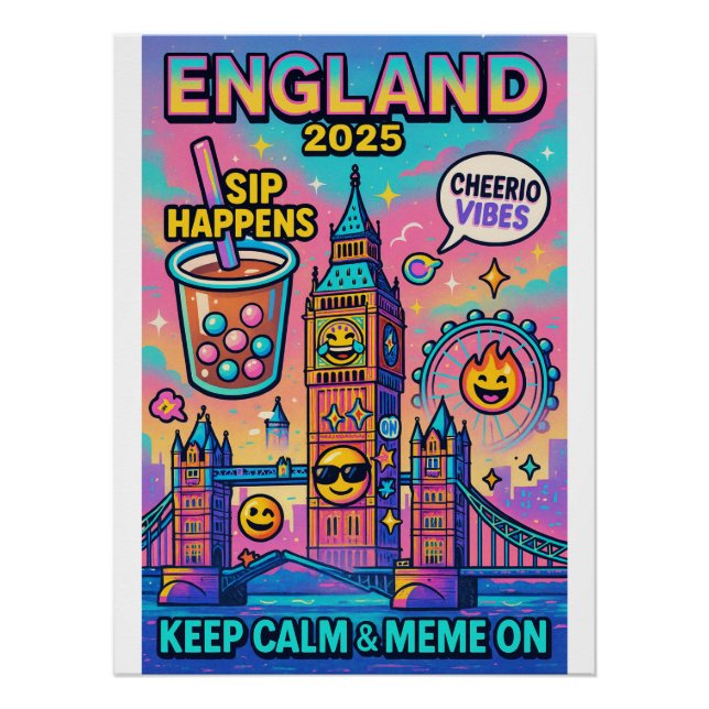 Poster Keep Calm & Meme On" - Londres en style Gen Z (Devant)