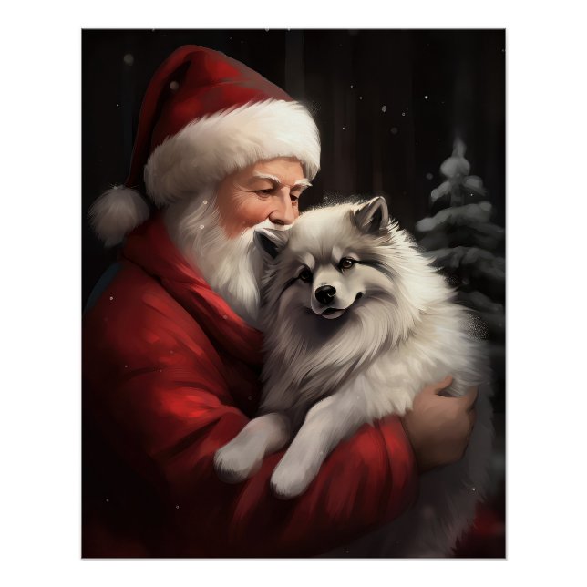 Poster Keeshond avec le Père Noël Festif de Noël (Devant)