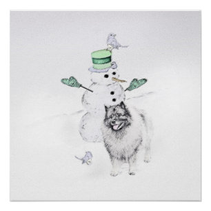 Poster Keeshond Noël Snowman Peinture Chien Art