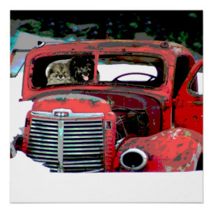 Poster Keeshond Noël Vieux Camion Peinture Chien Art