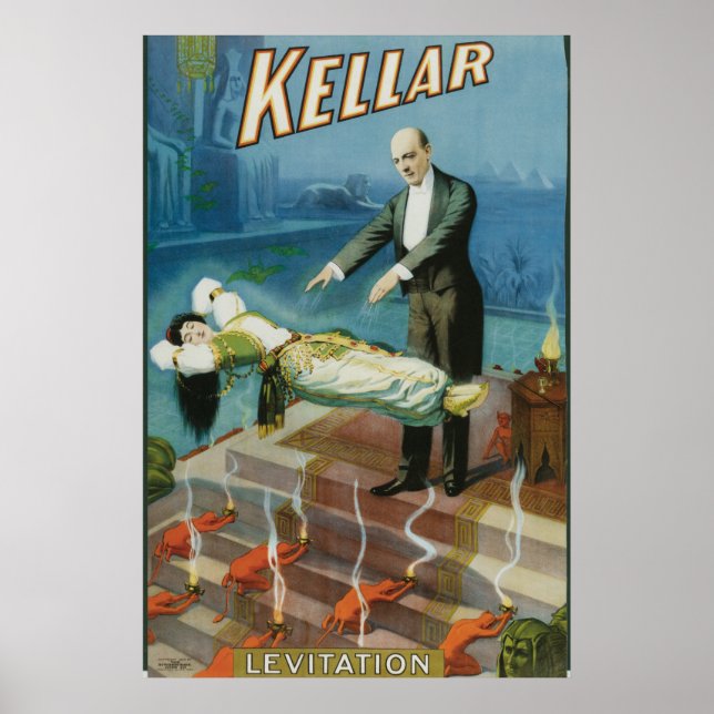 Poster Kellar Levitation Magicien Vintage Publicité (Devant)