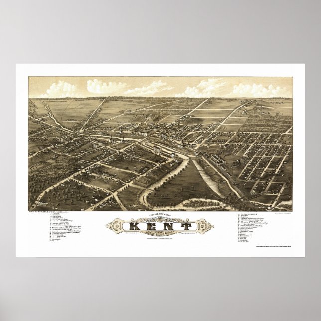 Poster Kent, OH Carte panoramique - 1882 (Devant)