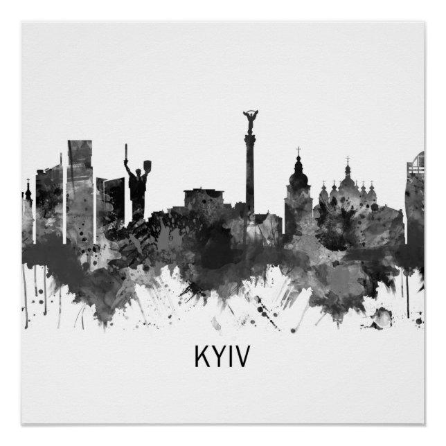 Poster Kiev Ukraine Skyline BW (Devant)