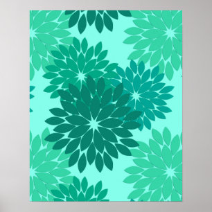 Poster Kimono Floral moderne Imprimer, Turquoise, Turquoi