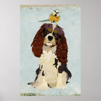 Poster King Charles Spaniel & Little Bird Art