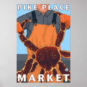Poster King Crab Fisherman - Pike Place Market, Seattle